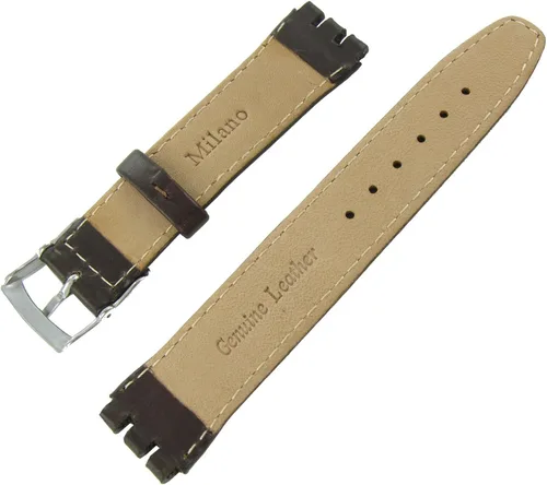 Vista 3 de Correa de reloj marrón oscuro cosida de cuero auténtico aceitado de 0.748 in para Swatch, unisex