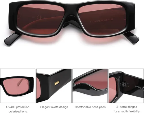 Vista 32 de SOJOS Gafas de sol polarizadas rectangulares Y2K de moda para mujeres y hombres, gafas de sol rave de diseñador de moda SJ2228