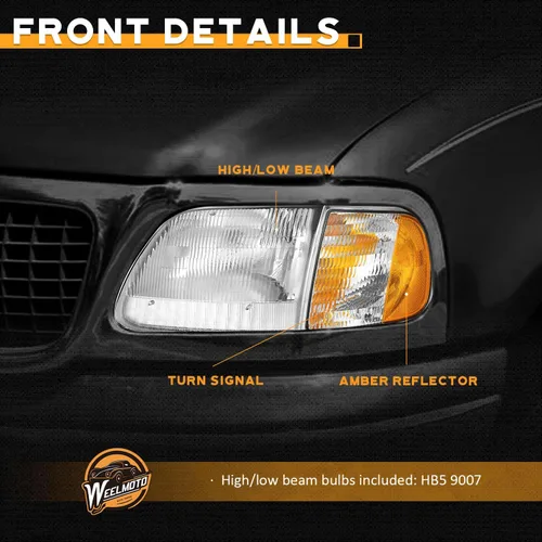 Vista 5 de Ensamble de faros WEELMOTO para F150 1997-2003 / Ford Expedition 1997-2002 / F250 1998-1999, Faro+Luces de estacionamiento en esquina+Luces de señal