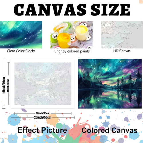 Vista 5 de Hutarosl Pintura por números para adultos, lienzo Aurora por números para adultos, pintura de cielo estrellado por números para adultos, kits