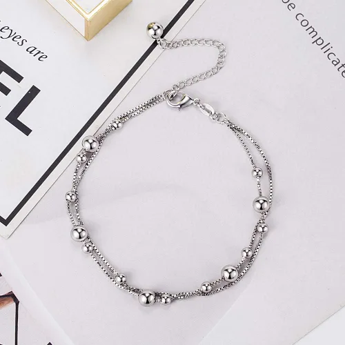 Vista 6 de H&Beautimer Tobillera simple de moda para mujer de plata de ley 925 ajustable con cuentas de pie y pulsera de tobillo de playa, tobilleras, regalo
