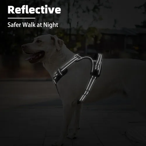 Vista 6 de PUPTECK Arnés sin tirones para perro, tamaño pequeño, ajustable, reflectante, con asa, de fácil control, cómodo y suave acolchado para perros Negro