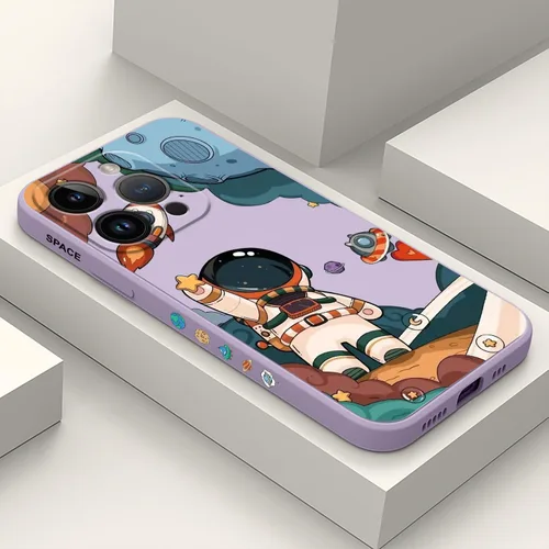 Vista 11 de LEECG Funda para iPhone 15 Pro, diseño creativo lateral de astronauta, silicona líquida, a prueba de golpes, suave, para iPhone 15 Pro, negro