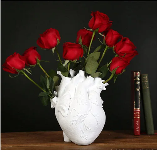 Vista 5 de Jarrón de corazón anatómico creativo de 6 pulgadas, decoración en forma de corazón, maceta de resina moderna y única, estilo nórdico, jarrón
