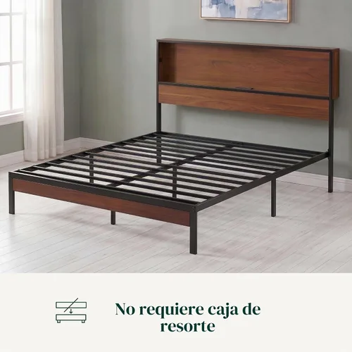 Vista 8 de Zinus Kai - Base de cama de plataforma, cabecero de dos niveles para almacenamiento que ahorra espacio, luces LED RGB con ajuste de estado de ánimo