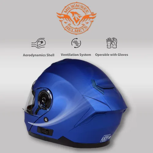 Vista 6 de Milwaukee Helmets MPH9818DOT Breeze - Casco modular de motocicleta avanzado azul con visera desplegable, talla XS