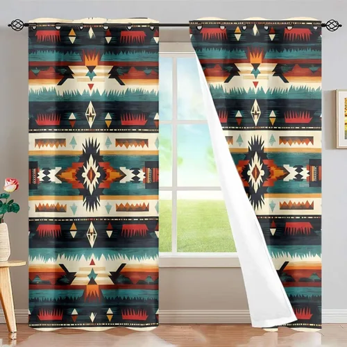Vista 35 de Dreaweet African Tribal Blackout Curtains 63 Inch Long 2 Panels Set Bohemian Ethnic Geometric Grommet Top Thermal Insulated Curtains for Living Room