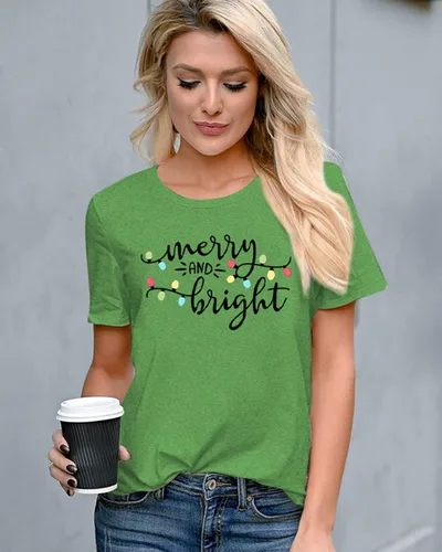 Vista 4 de Christmas Shirt Merry and Bright Christmas Lights T-Shirts Women Xmas Lights Graphic Shirts Merry Christmas Holiday Top