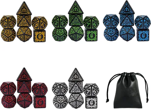 Vista 23 de Juego de 10 dados poliédricos DND (70 piezas) con 2 bolsas de cuero, juego de dados D&D para Calabozos y Dragones, juegos de mesa RPG