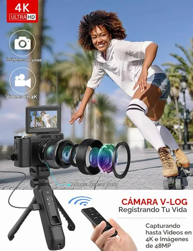 Vista 2 de Cámara Digital 4K con Kit de Accesorios para Creador, Cámara de Vlogging de 48MP con Control Remoto para Vloggers, Enfoque Automático, Pantalla