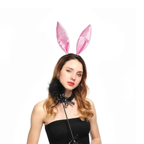 Vista 3 de JoviaFesta Xtraokute - Diadema de orejas de conejo rosa para Halloween, fiesta de disfraces de satén, banda para el pelo para fiesta de cosplay