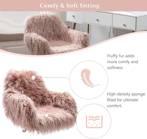 Vista 5 de Silla de escritorio de oficina, silla de escritorio giratoria esponjosa, altura ajustable con reposabrazos, cojín suave, base plateada