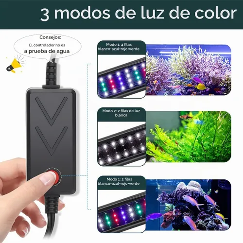 Vista 2 de AQQA Luz de acuario, luces LED de espectro completo para pecera, 12 a 54 pulgadas, ajustable, multicolor, blanco, azul, rojo, verde, con soportes