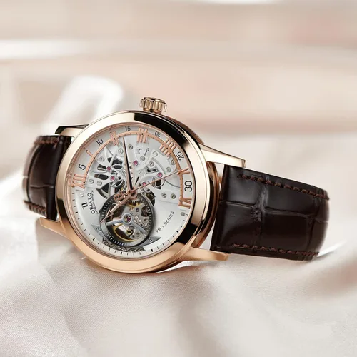 Vista 2 de OBLVLO Relojes casuales de lujo con diseño de esqueleto, oro rosa, relojes automáticos, cristal de zafiro VM-S