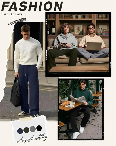 Vista 3 de August Alley Paquete de 4 pantalones deportivos para hombre, grandes y altos, delgados, atléticos, con parte inferior abierta, con cordón y bolsillos