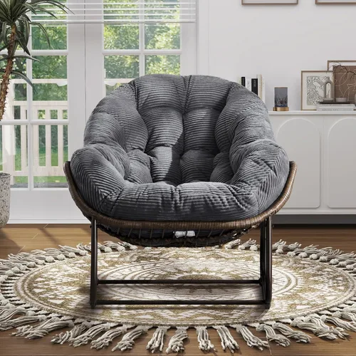 Vista 3 de Mecedora de gran tamaño para interiores, cómoda silla mecedora de pana con cojín grueso y marco, silla mecedora grande de mimbre para sala de estar