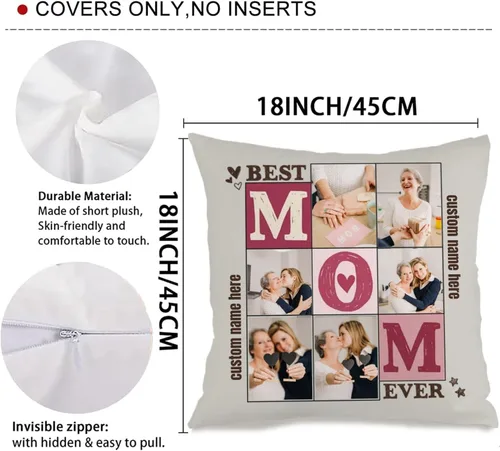 Vista 3 de Customizable Pillowcase with 6 Images and Text Dedicated to Mom, Decorative Cushion offering a Warm Gift for Anniversaries Birthdays Christmas or 6