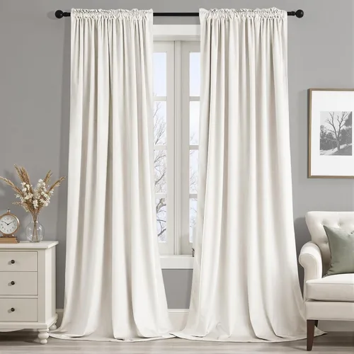 Vista 19 de MIULEE - Juego de 2 paneles de cortinas negro opacas y térmicas de terciopelo para la sala de estar y dormitorio, con bolsillo para cortinero, de 63