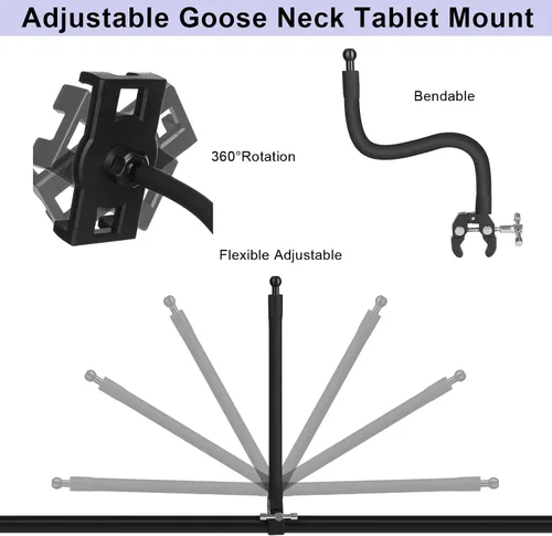 Vista 5 de Mippko Soporte para tableta para cinta de correr/elíptica/bicicleta giratoria/pelotón/ciclo interior, brazo de cuello de cisne, soporte