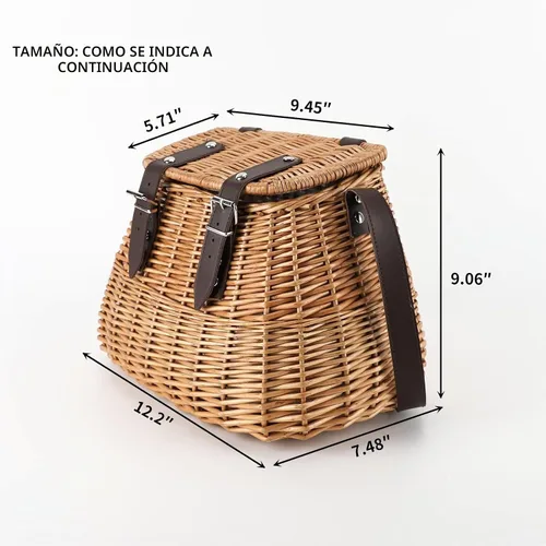 Vista 3 de Cesta de picnic de mimbre, cesta de pesca Creel, cesta de regalo de transporte con tapa y correa para el hombro