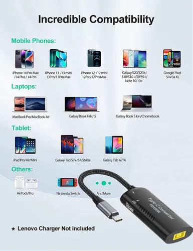 Vista 7 de PLUSPOE Adaptador USB C a punta delgada, PD3.0 carga rápida multipuerto para Lenovo Thinkpad, MacBook, Chromebook