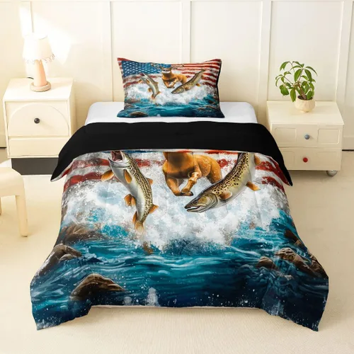 Vista 48 de Erosebridal American Flag Twin Comforter Set Army Green Camo Bedding Set for Kids Boys Girls Bear Claw Hunting Theme Bed Set Camoflage Camping
