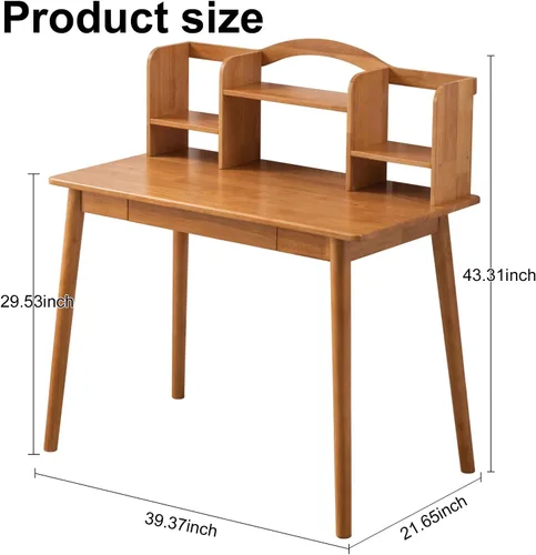 Vista 3 de Escritorio de madera maciza con cajones, escritorio de computadora de madera para oficina en casa, escritorio de estudio de juegos para espacios