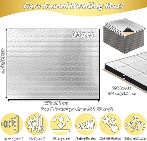 Vista 2 de 35 piezas de material de amortiguación de sonido para automóvil - 196 mil, 53.72 pies cuadrados, espuma de amortiguamiento de audio para automóvil