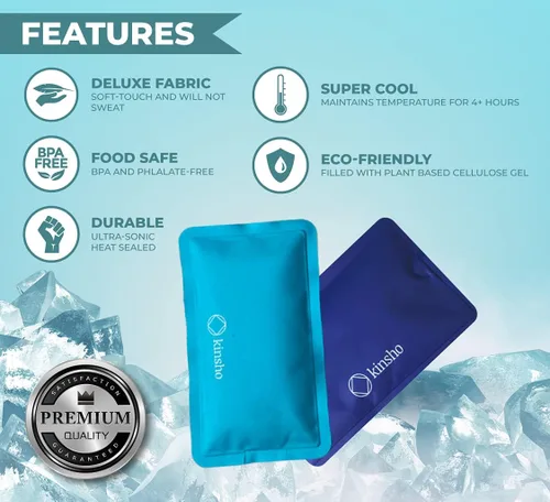 Vista 2 de kinsho Bolsa de hielo para niños, bolsa y cajas Bento, bolsas delgadas suaves reutilizables y congelables para viajes, escuela, trabajo