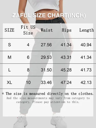 Vista 6 de ZAFUL Pantalones cargo para mujer, de cintura alta, pantalones deportivos para exteriores, pantalones casuales con cadena