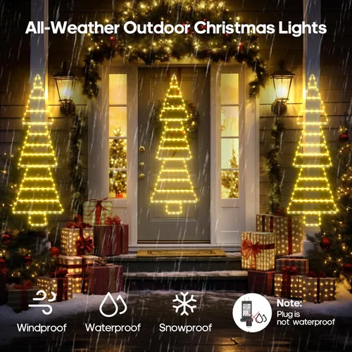 Vista 5 de luces LED de Navidad al aire libre, luces de escalera de 4.6 pies, luz colgante para árbol de Navidad enchufable, impermeable con 8 modos de luz