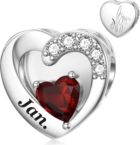 Vista 12 de SEVENWELL Dijes de piedra natal con flor grabada para el mes de nacimiento, pulsera de plata de ley 925, feliz cumpleaños para mujer