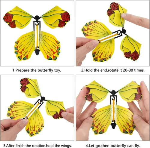 Vista 4 de 25 piezas de juguete de mariposa voladora, mariposa voladora, mariposa voladora, tarjeta de mariposa, juguete con banda de goma, juguete para boda