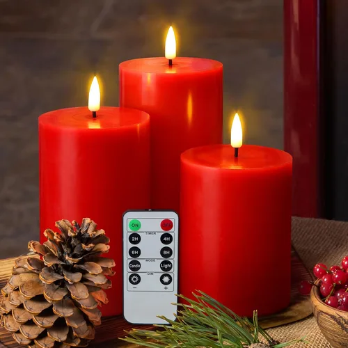Vista 10 de Eywamage Velas de pilar sin llama de otoño naranja con control remoto, velas LED parpadeantes de cera de Acción de Gracias, funciona