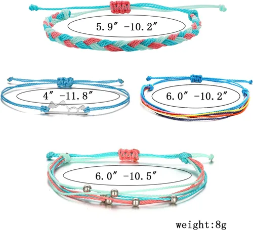Vista 8 de Brazaletes impermeables de cuerda, para verano, con ola, brazalete para amistad, hecho a mano, para niña