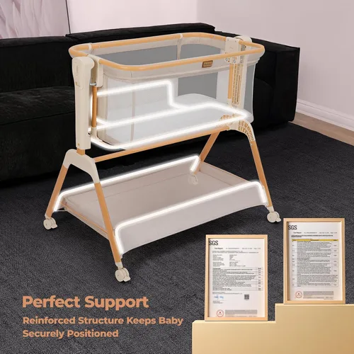 Vista 14 de Ezebaby Cuna para Bebé al Lado de la Cama: Cuna con Balancín 3 en 1 para Bebé - Cuna de Malla Completa Transpirable con Colchón 6 Ajustes