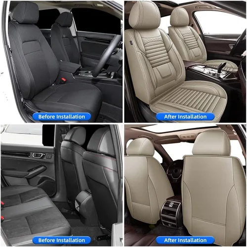Vista 6 de Fundas de asiento delantero para Chevy/Chevrolet Bolt 2013-2020: fundas de asiento de cuero transpirables e impermeables (2 asientos, beige)