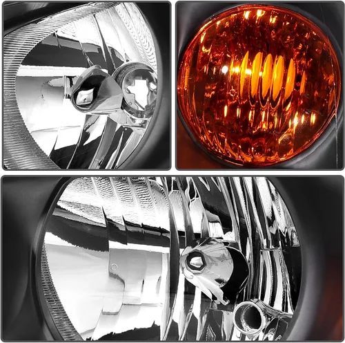 Vista 6 de Par de faros delanteros aptos para Hyundai Elantra 2004-2006, carcasa negra, reflector ámbar, lente transparente HY2503130 HY2502130 Driver and