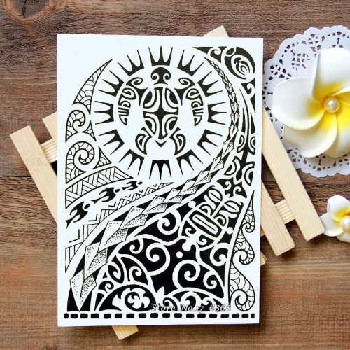Vista 5 de Tatuajes temporales grandes negros, calcomanía de tatuaje de tótem tribal grande para hombres y mujeres, maquillaje de arte corporal, tatuaje falso