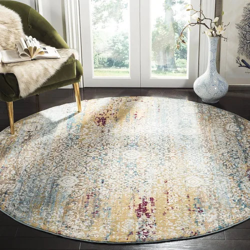 Vista 9 de SAFAVIEH Aria Collection - Alfombra de pasillo de 2 x 6 pies, color beige y azul, diseño bohemio chic envejecido, no desprende pelusa y de fácil