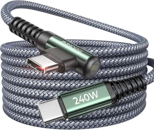 Vista 24 de AINOPE Cable USB C a USB C de 240 W de carga rápida de 1.5 pies, cable de carga rápida tipo C en ángulo recto para iPhone 16 Pro Max Plus, iPhone