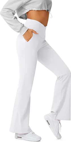 Vista 88 de HEGALY Pantalones de yoga acampanados para mujer, leggings cruzados, suaves, de cintura alta, pantalones casuales de entrenamiento con corte de bota