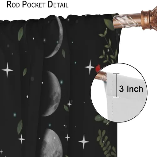 Vista 5 de Cortinas de Ventana Bohemias con Plantas Florales para Dormitorio de Niño y Niña, Cortinas de Ventana Góticas de Jardín Iluminado por la Luna