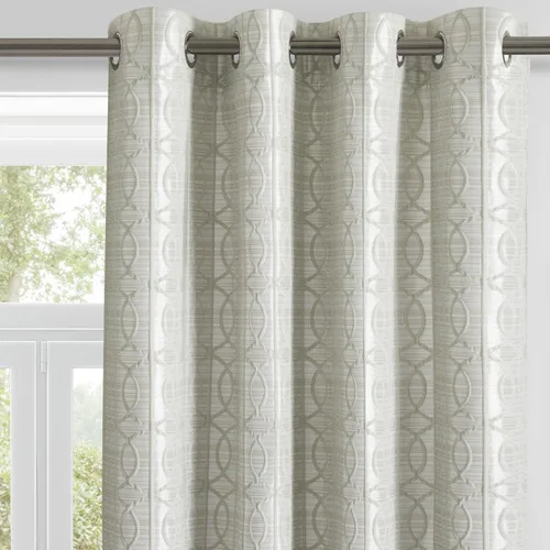 Vista 12 de Cortinas de patrón geométrico jacquard 100% opacas beige y plateado, 42 pulgadas de ancho y 63 pulgadas de largo, 2 paneles con aislamiento térmico