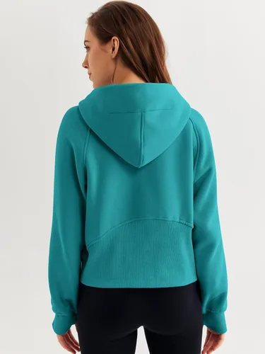 Vista 5 de WYNNQUE Sudadera corta con capucha para mujer, manga larga, forro polar, media cremallera, ropa de otoño