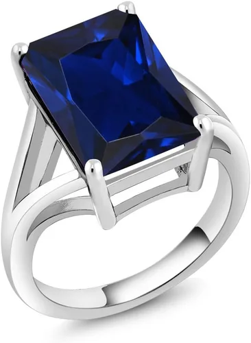 Vista 70 de Gem Stone King Anillo de compromiso solitario con piedra preciosa de corte esmeralda de 0.551 x 0.394 in para mujer, plata de ley 925, anillo