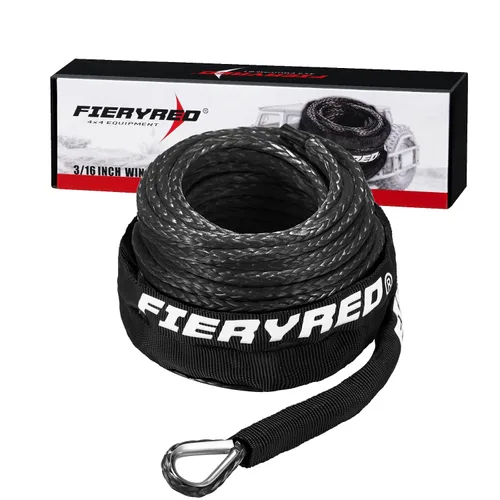 Vista 12 de FieryRed Cuerda de Cabrestante Sintética de 3/8 Pulgada 85 Pies 26500 Libras Cable de Línea de Cabrestante con Funda Protectora para Vehículos Negro