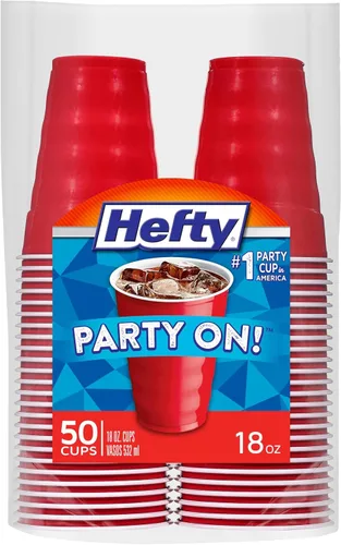 Vista 9 de Vasos de Plástico Desechables Hefty Party On, Rojos, 18 Onzas, 50