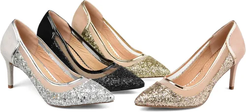 Vista 6 de Journee Collection Tacones de malla con purpurina y punta de almendra para mujer