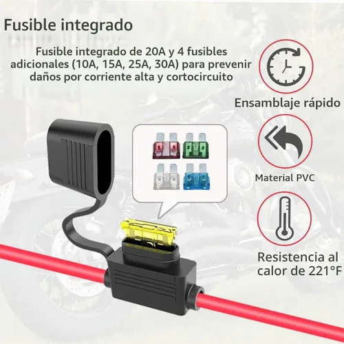 Vista 5 de ELFCULB Clips de Cocodrilo de Batería 10AWG 2FT a Terminal de O Ring Arnés, Cable de Desconexión Rápida con 5 Fusibles para Inversor de Carga